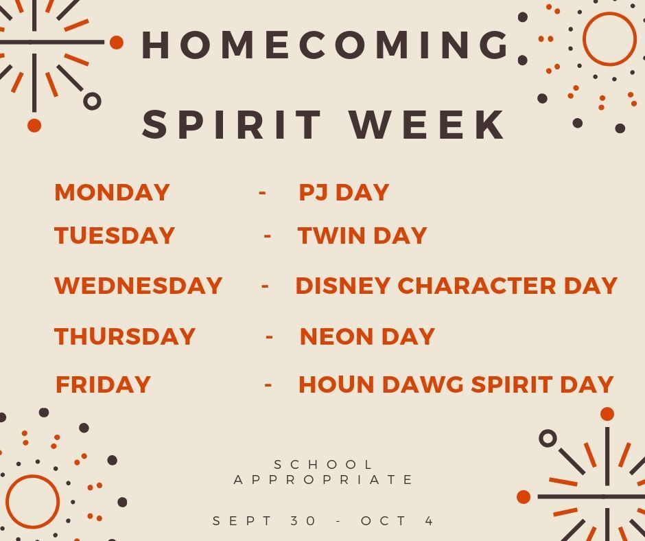 Homecoming Spirit Week: Sept. 30 - Oct. 4